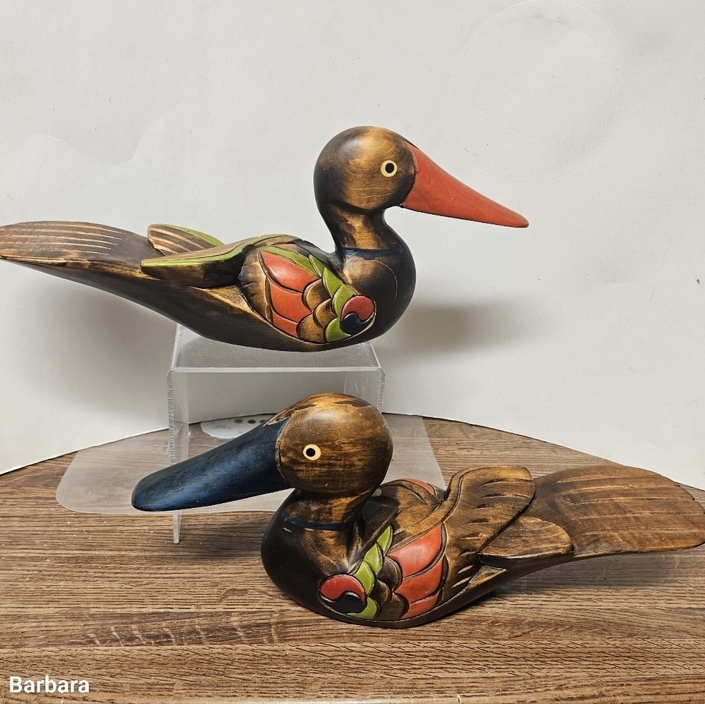 Vintage Pair of Korean Hand-made Wood Wedding Ducks